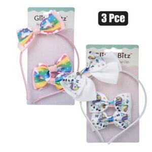 Hair band alice band bow & clips unicorn