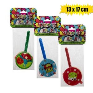 Musical wood hand drum rattle 13x17cm