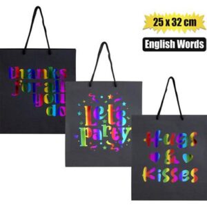 Gift-bag ppr eng words lrg 25x32cm black