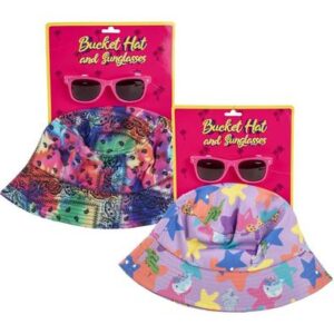 Hat set bucket hat with sunglasses girl