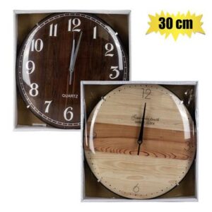 Clock wall pl round 30cm wood look asstd
